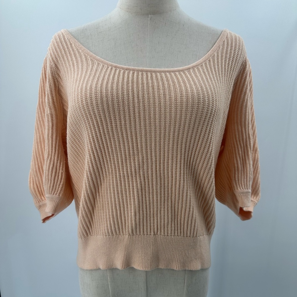J. Crew Reimagined Peach Ribbed puff sleeve Sweater Cotton/Cashmere size large